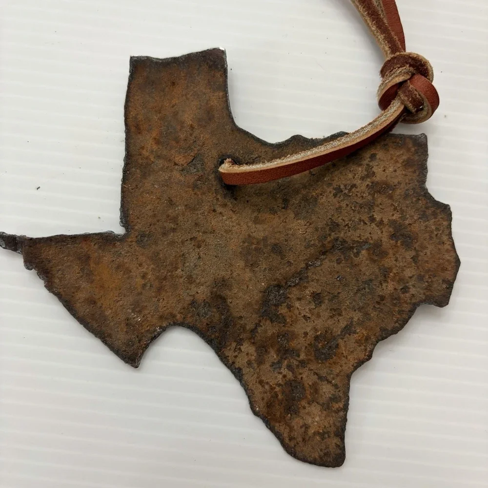 Rustic Hand Forged Texas State & Cowboy Boot Rusted Meta Christmas Ornaments